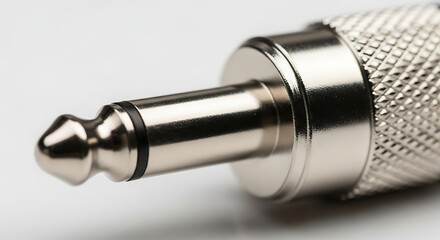 Close Up Silver Audio Jack Connector on Metallic Device for Audio Equipment