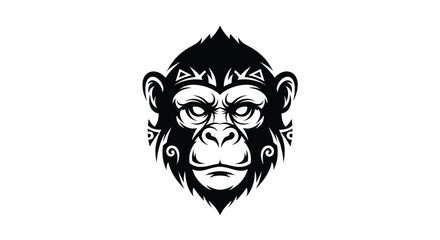 Black and white stylized gorilla head tribal design