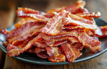 Crispy bacon pile ready for delicious breakfast meals
