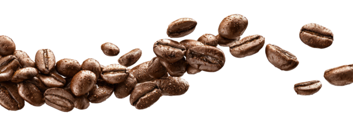 Roasted coffee beans scattered on black background