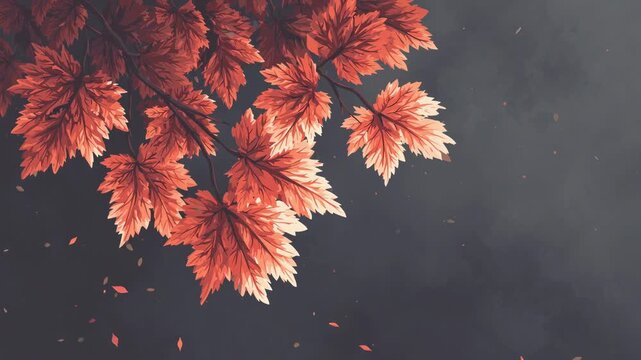 Vibrant Red Maple Leaves Falling Gently Against a Dark Background in Autumn Season for Nature Lovers