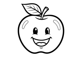 Obraz premium Happy Cartoon Apple With Leaf and Smiling Face for Kids Coloring Activity and Design Projects