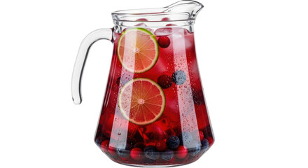 Isolated summer drink in a glass pitcher with colorful fruits and berries, refreshment