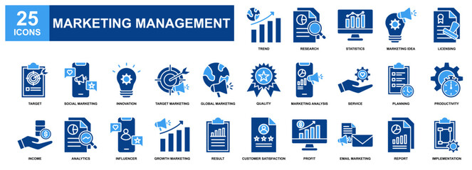 Marketing Management icon set collection. Containing design Licensing, Marketing Idea, Service, Income, Analytics, Profit