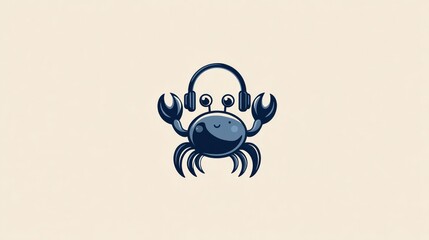 Cartoon crab with headphones music and audio entertainment concept
