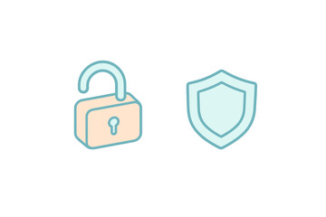 Open Padlock and Protective Shield Symbols for Digital Security and Data Protection