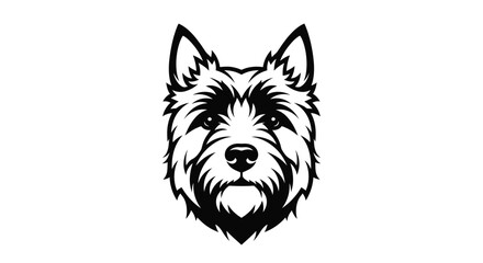 Black and white terrier dog head tribal art portrait