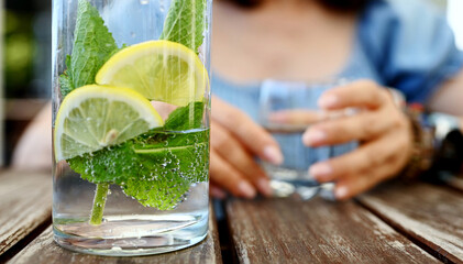 Fresh Water With Mint And Lemon In A Jar