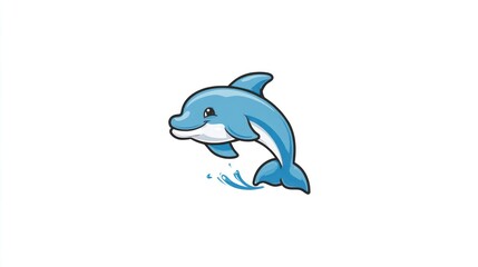 Obraz premium Cartoon dolphin jumping with water splash on white background