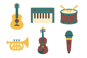 Set of diverse musical instrument icons for creation and performance concepts