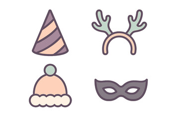 Four festive head accessories icons for parties and holidays
