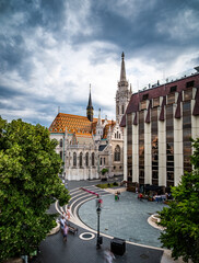 Historic Square By Fisherman Bastion And Matthias Church In Budapest
