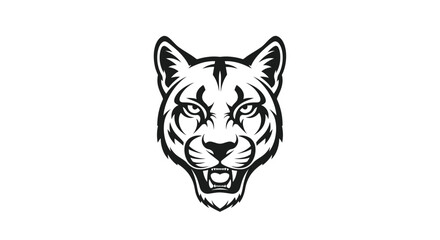 Black and white tiger head logo with open mouth on white background Keywords: tiger, head, logo