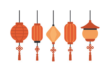 Traditional hanging Chinese lanterns with decorative tassels for festive celebrations