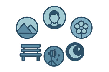 Abstract circular icons representing nature people and photography concepts