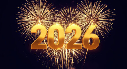 Golden 2026 New Year Fireworks Celebration Night Sky Background Display Template