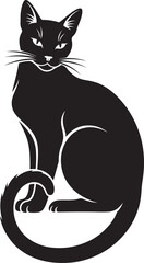 Black cat sitting on a white background. Black and white vector illustration.