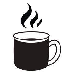 Simple black silhouette of a steaming coffee cup with handle vector