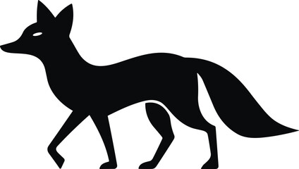 Black silhouette icon of a walking fox with bushy tail and pointed ears, minimalist wildlife design for logo or illustration use