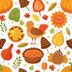 Seamless Thanksgiving Pattern with Autumn Leaves