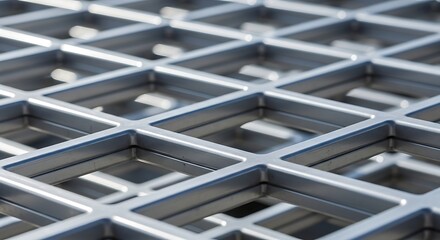 Metal Grid Structure with Geometric Pattern in Silver Finish for Industrial and Architectural Use