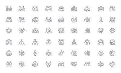 Teamwork and Business Icon Set, Corporate Collaboration, Meeting, Communication, Innovation, Partnership, Career, Planning, Recruitment, Success, Network, Leadership, Strategy, Management