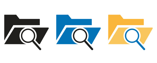 Folder search icon, search folder icon vector set in trendy flat style illustration isolated on white background.