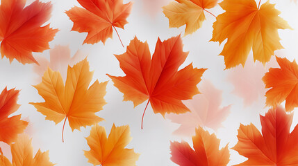 Golden and red autumn leaves gently falling on a white background. Clean minimal fall concept.
