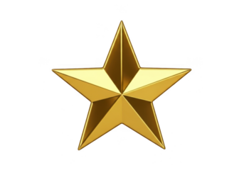 A shiny golden star isolated on transparent background, symbolizing achievement, excellence, and success in various contexts and celebrations
