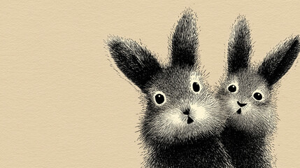 Japanese-style ink illustration of cute Bunnies