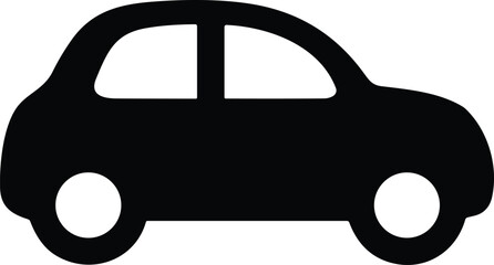 Black silhouette of simple car icon, rounded top, two wheels, minimal design, transportation symbol, vector graphic, signage, illustration use