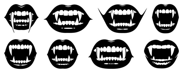 Vampire fangs and lips in a menacing smile silhouette