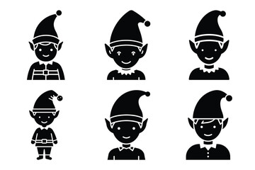 elf silhouette christmas vector icon set