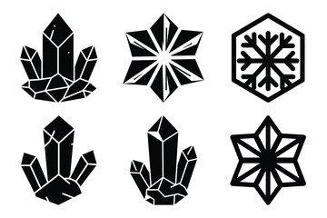 ice crystal silhouette christmas vector icon set