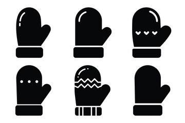 mitten silhouette christmas vector icon set