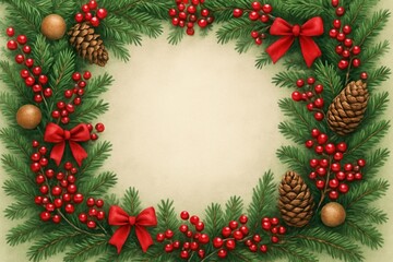 Fototapeta premium Festive wreath with pinecones.