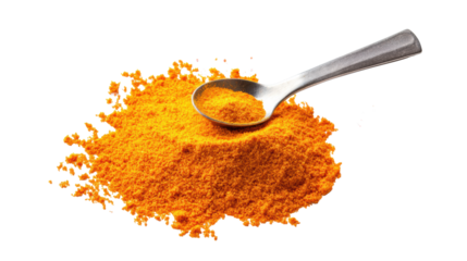 Curry powder with spoon on transparent background