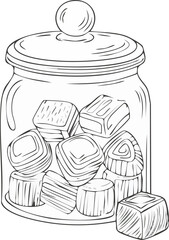 Line Art of Arabic Sweets Jar Isolated on White Background,
Arabic Dessert Jar Outline Vector,
Traditional Islamic Sweets Container Illustration,
Elegant Arabic Candy Jar Line Design