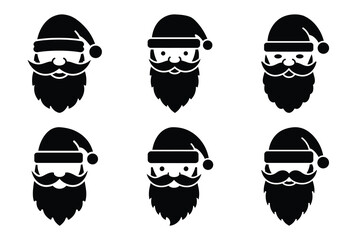 santa beard silhouette christmas vector icon set