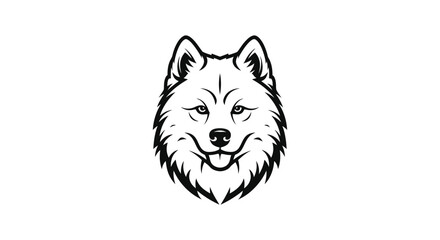 Black and white wolf head logo on white background