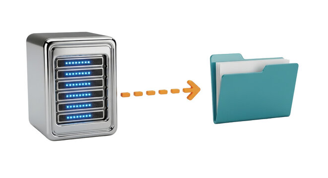 Isolated network server machine transferring files to a blue folder for storage of data