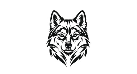 Black and white wolf head tribal tattoo style logo