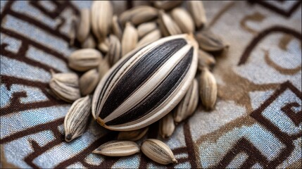 Close up of sunflower seeds detailed texture and natural light background