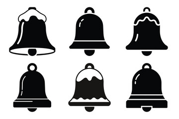 snow covered bell silhouette christmas vector icon set