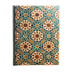 Book Cover With Intricate Geometric Mosaic Pattern In Gold And Teal Keywords: book cover, mosaic