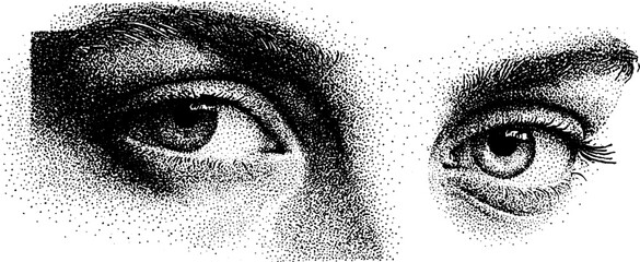 Intricate dotwork stipple art of floating eyes for design projects