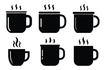 warm mug silhouette christmas vector icon set
