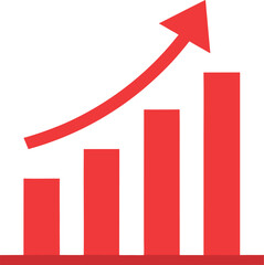 Red bar chart with upward arrow illustrating growth and success transparent background