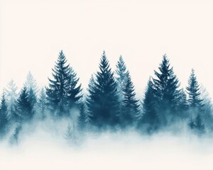 Naklejka premium Soft watercolor effect of pine trees in mist, elegant and artistic tone