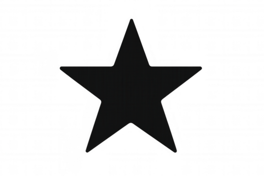 Black five-pointed star shape, a symbol of quality, rating, and success, on transparent background